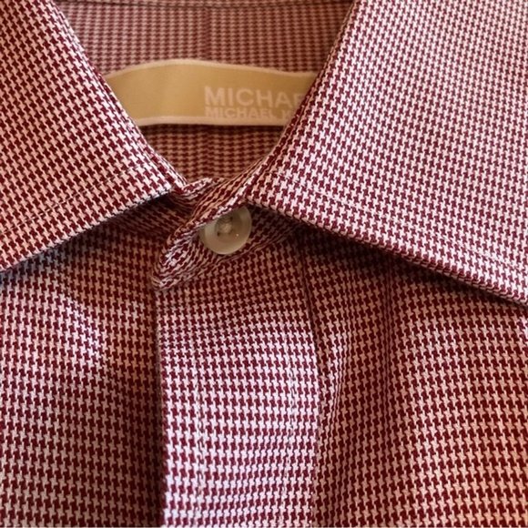 Michael Michael Kors houndstooth button down shirt men's sz 15.5 red long sleeve - Picture 3 of 7